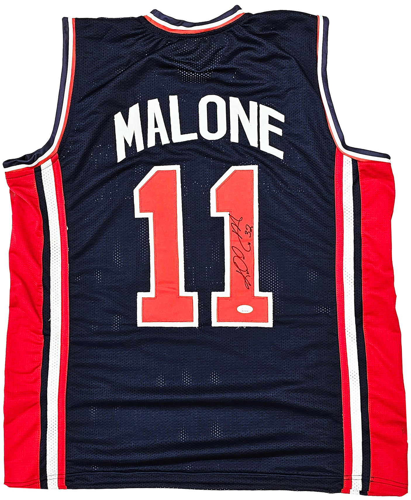 Team USA Karl Malone Autographed Blue Jersey JSA Stock #215761