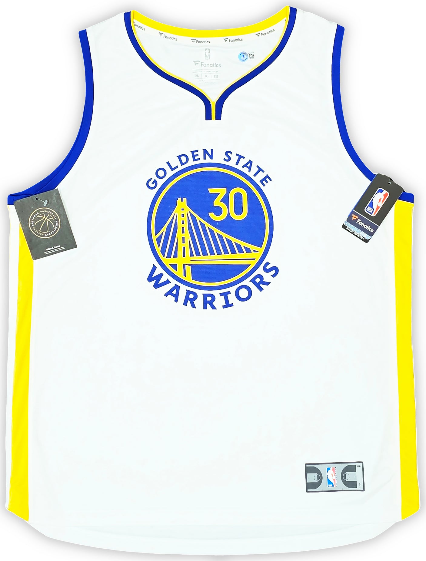 Golden State Warriors Stephen Curry Autographed White Fanatics Jersey Size XL Beckett BAS QR Stock #215826