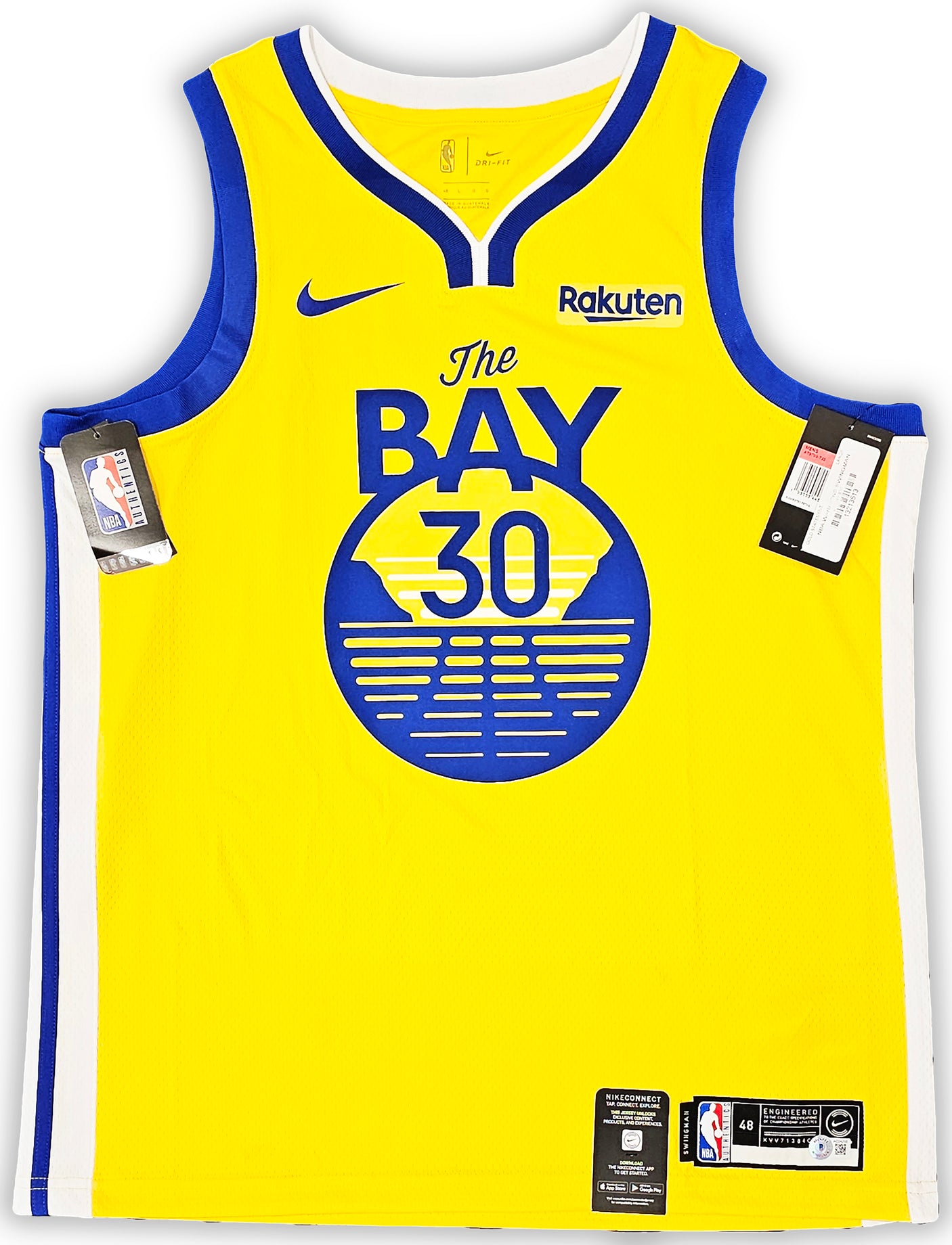 Golden State Warriors Stephen Curry Autographed Yellow Nike Swingman Jersey Size 48 Beckett BAS QR Stock #215827