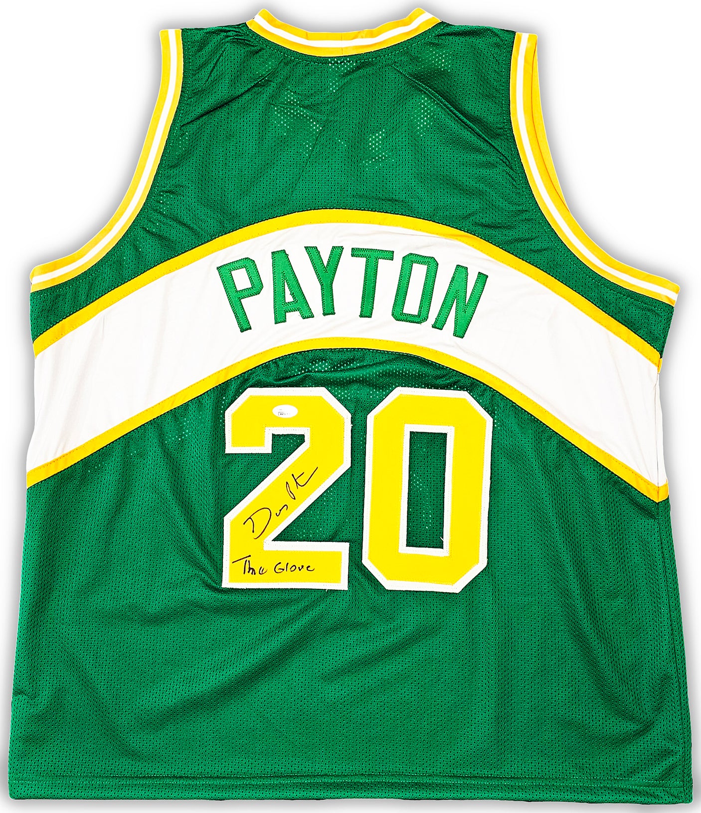 Seattle Supersonics Gary Payton Autographed Green Jersey "The Glove" JSA Stock #215766