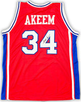 Houston Cougars Hakeem Olajuwon Autographed Red Jersey JSA Stock #215696