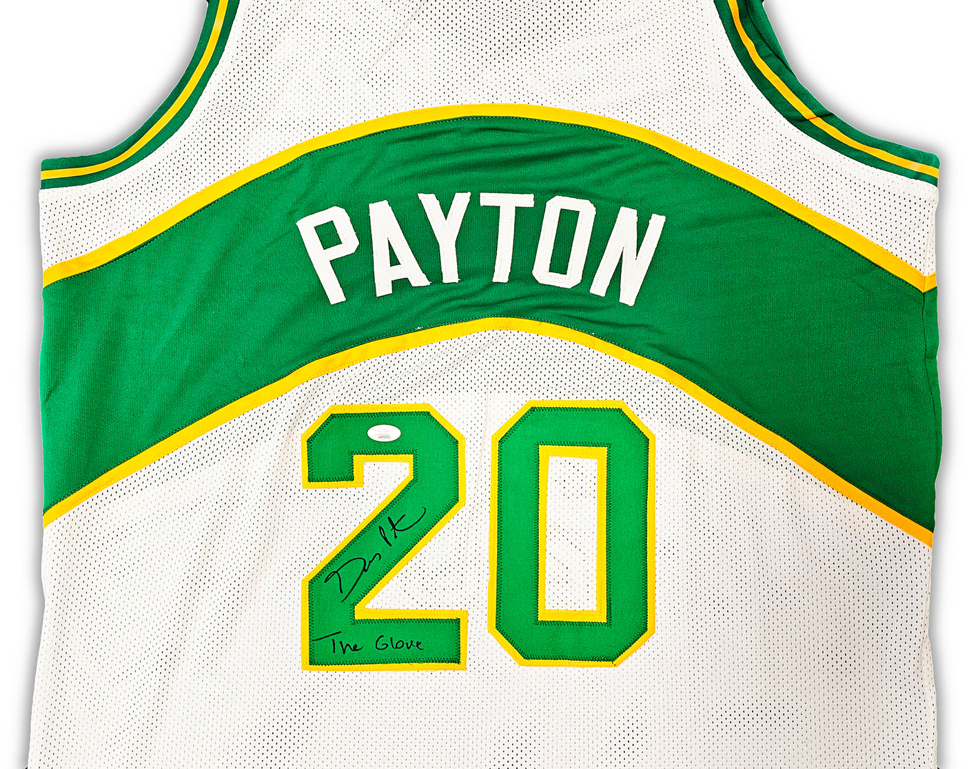 Seattle Supersonics Gary Payton Autographed White Jersey "The Glove" JSA Stock #215727