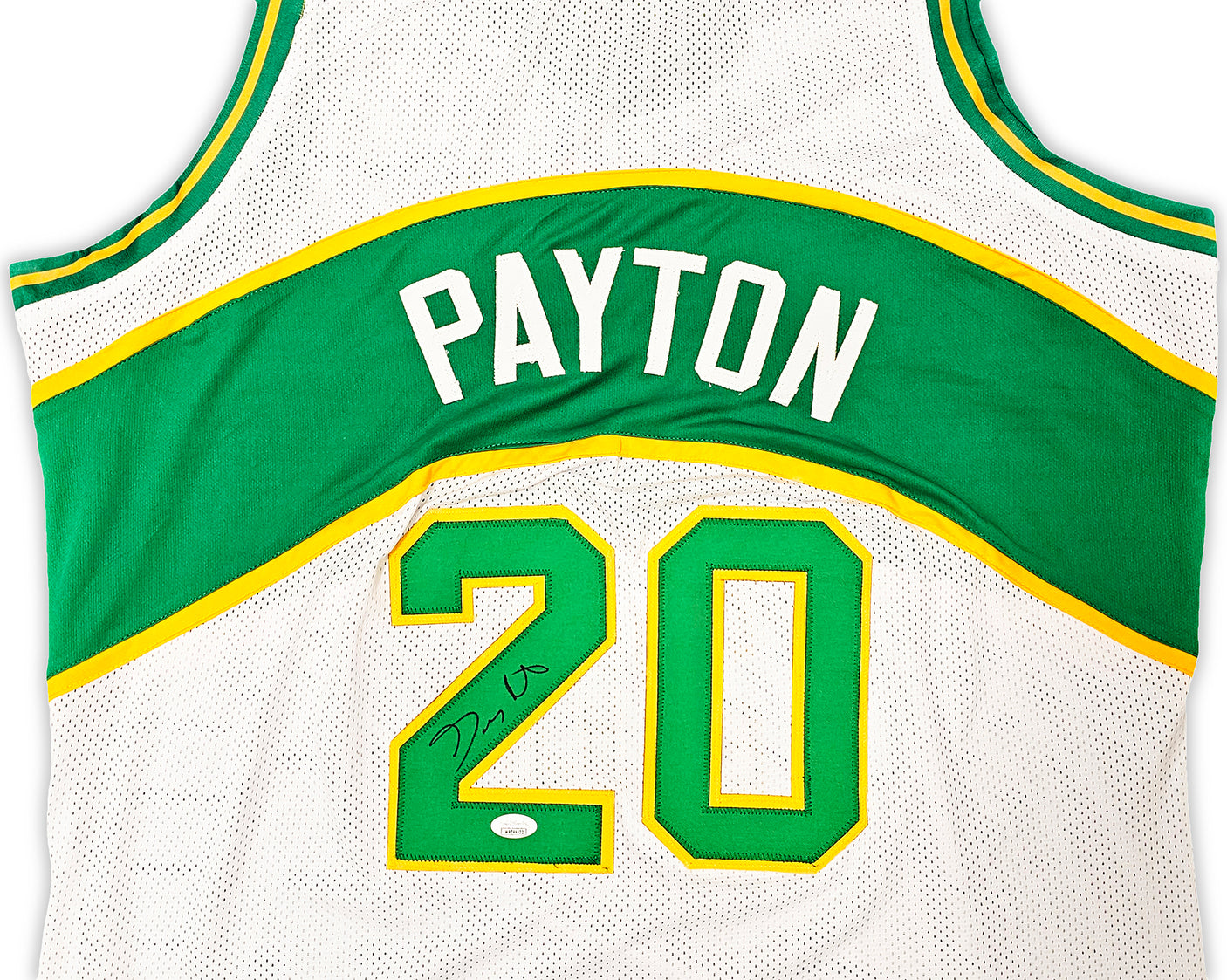 Seattle Supersonics Gary Payton Autographed White Jersey JSA Stock #215728