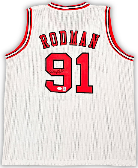 Chicago Bulls Dennis Rodman Autographed White Jersey JSA Stock #215737
