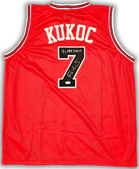 Chicago Bulls Toni Kukoc Autographed Red Jersey "3x NBA Champ" JSA Stock #215747