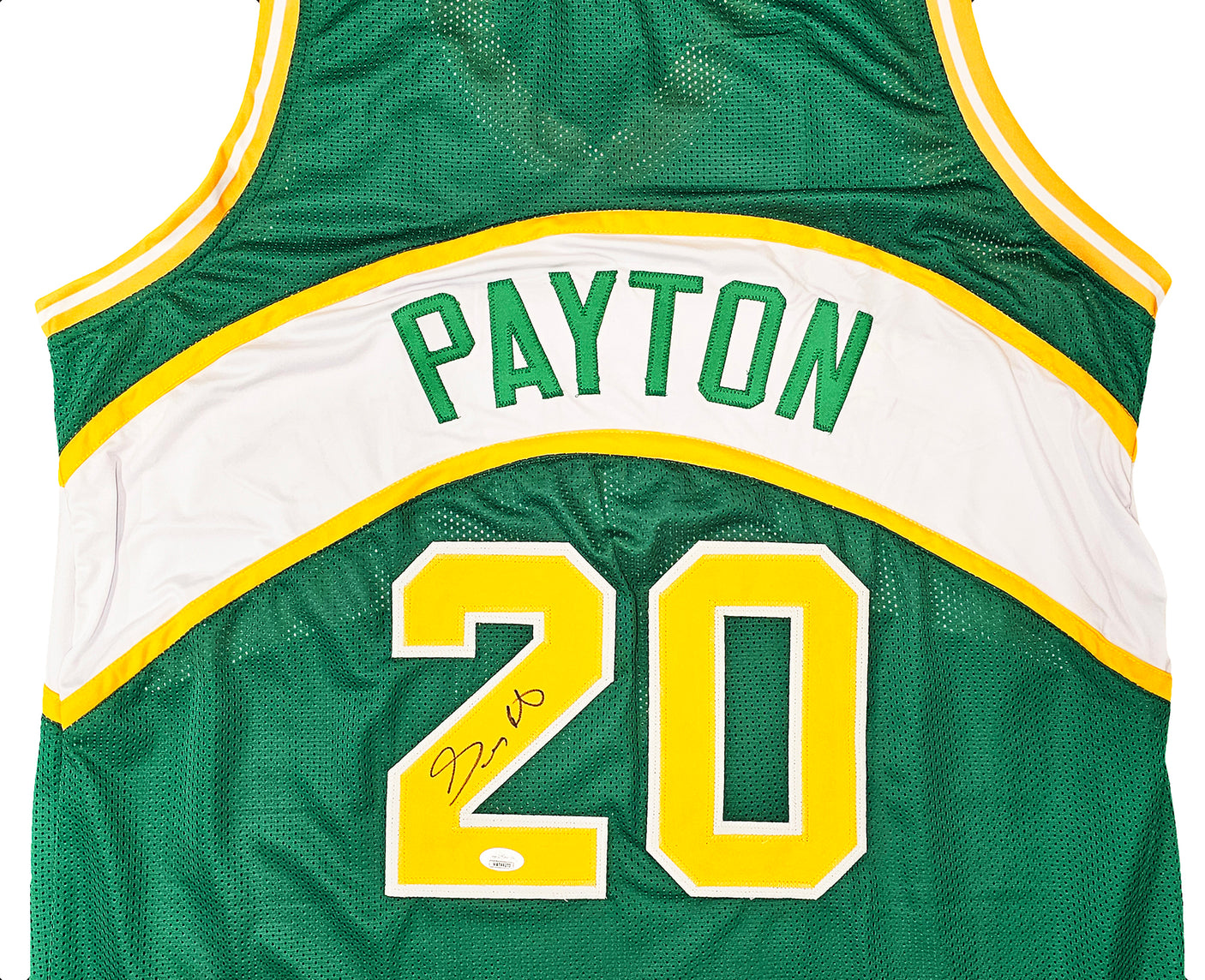 Seattle Supersonics Gary Payton Autographed Green Jersey JSA Stock #215724