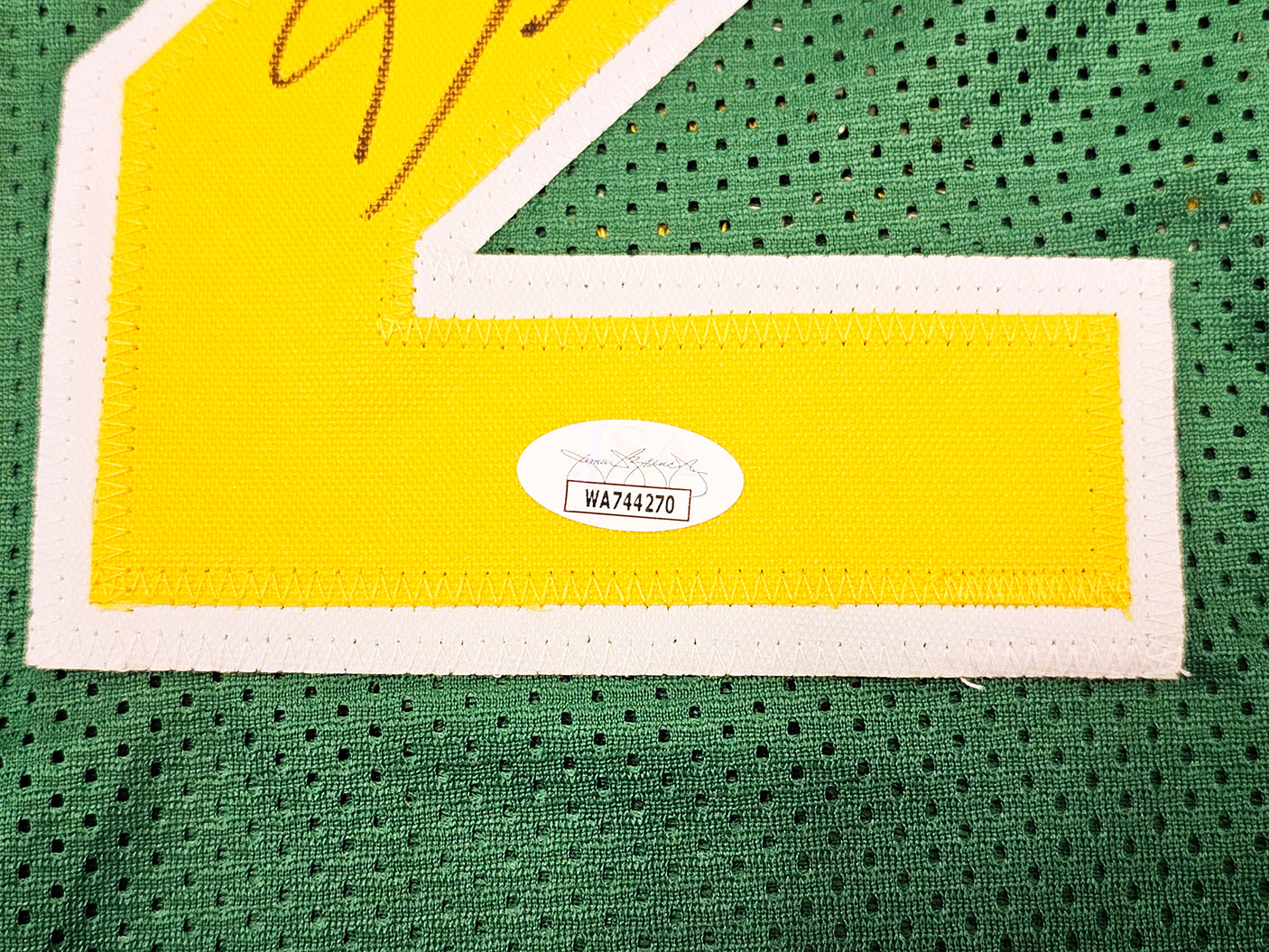 Seattle Supersonics Gary Payton Autographed Green Jersey JSA Stock #215724