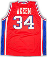 Houston Cougars Hakeem Olajuwon Autographed Red Jersey JSA Stock #215697