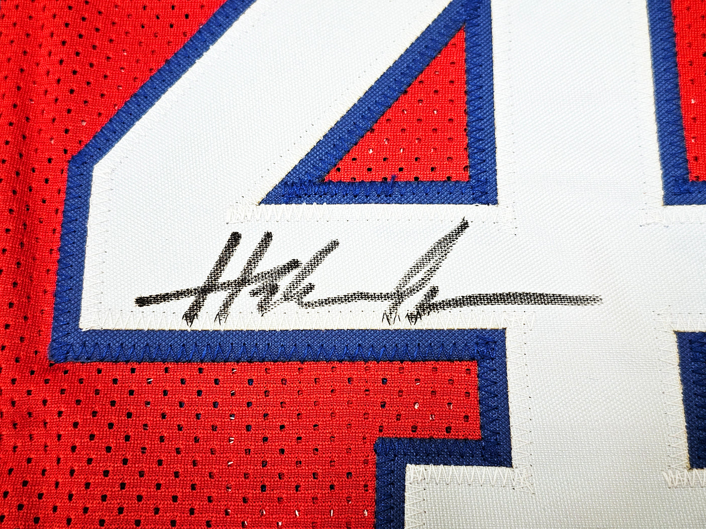 Houston Cougars Hakeem Olajuwon Autographed Red Jersey JSA Stock #215697