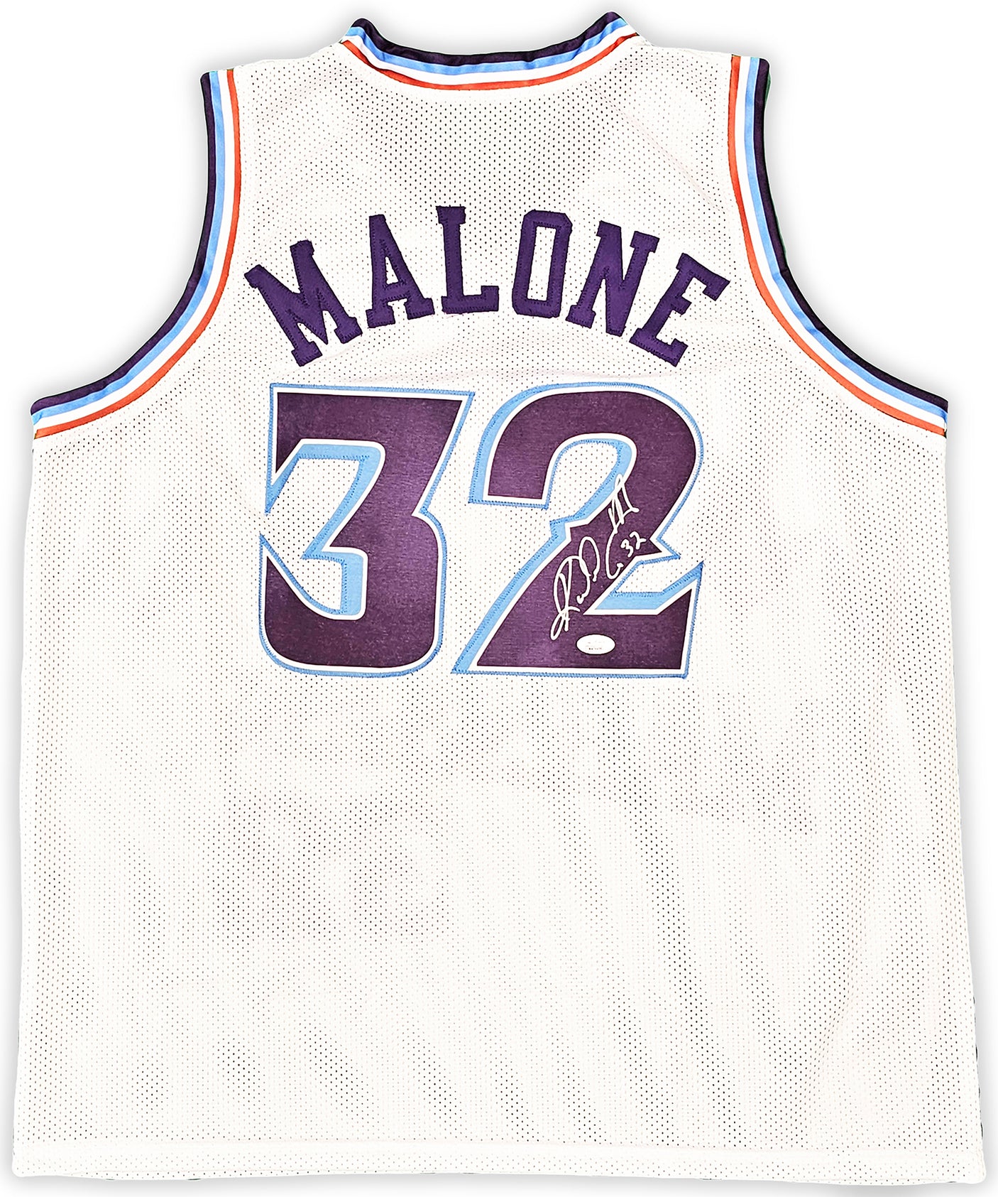 Utah Jazz Karl Malone Autographed White Jersey JSA Stock #215763