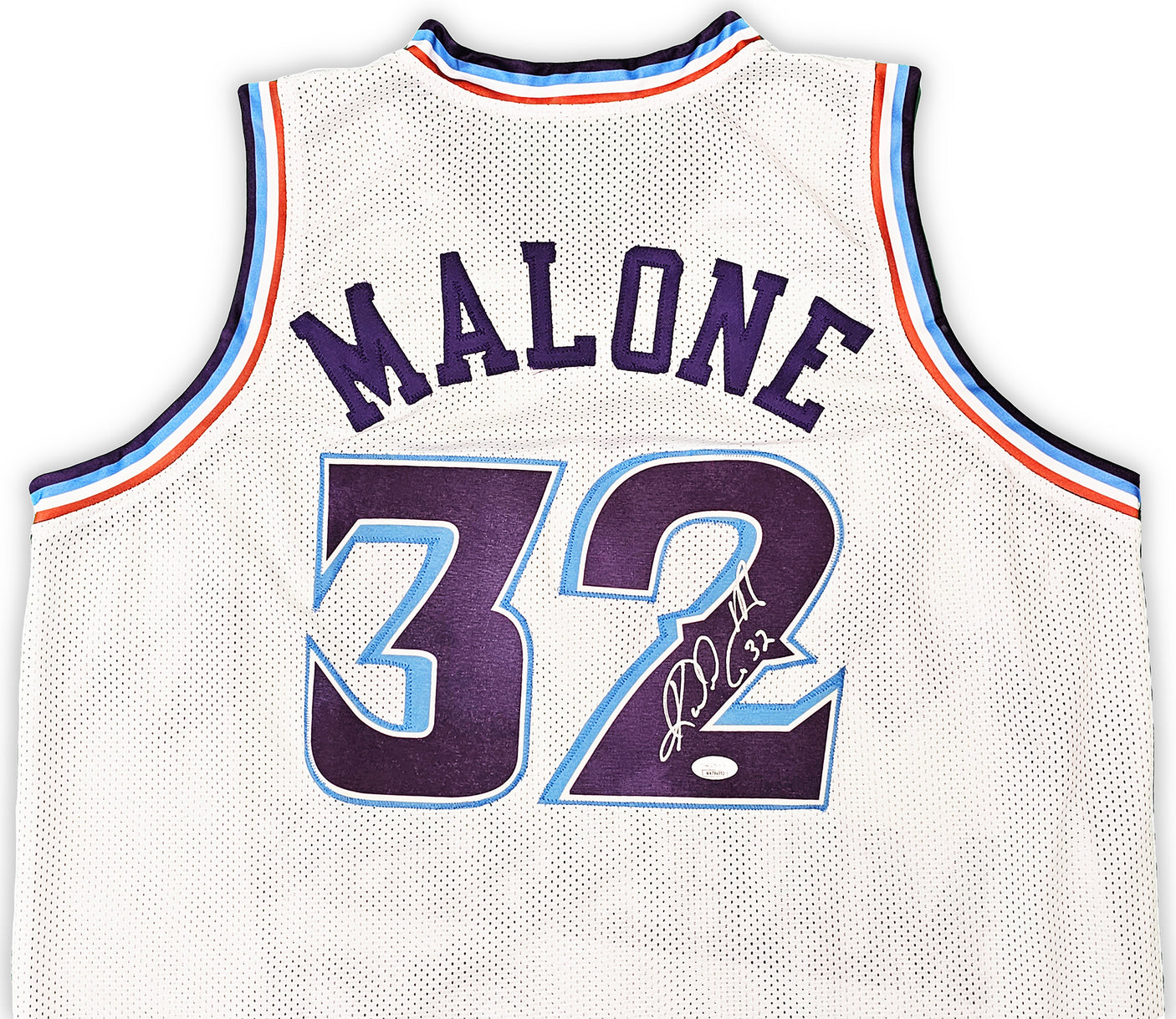 Utah Jazz Karl Malone Autographed White Jersey JSA Stock #215763