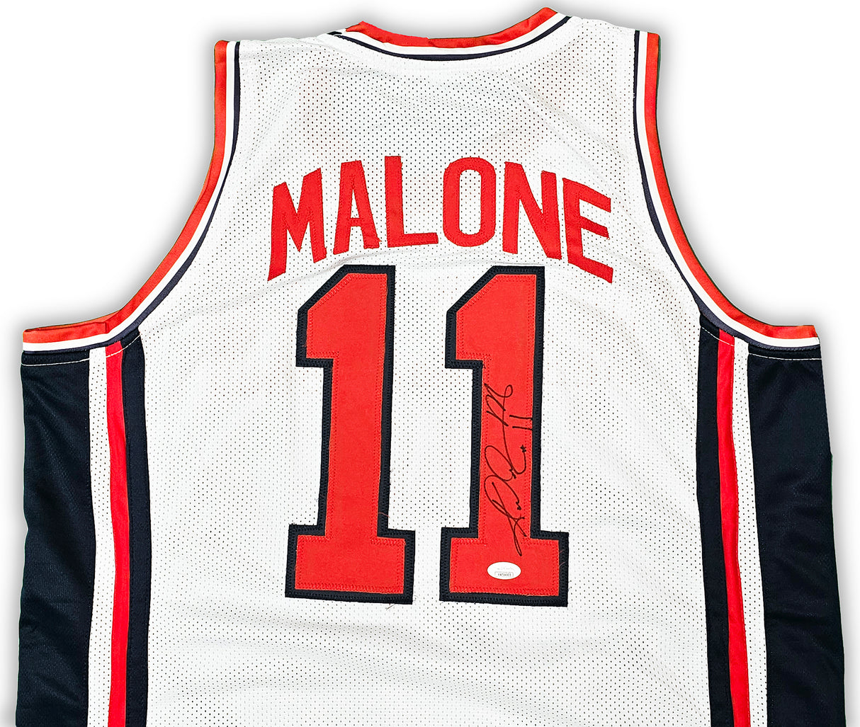 Team USA Karl Malone Autographed White Jersey JSA Stock #215759
