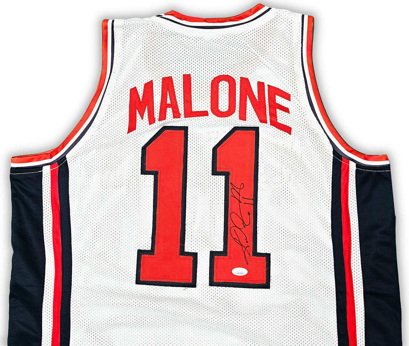 Team USA Karl Malone Autographed White Jersey JSA Stock #215759