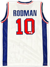 Detroit Pistons Dennis Rodman Autographed White Jersey JSA Stock #215730