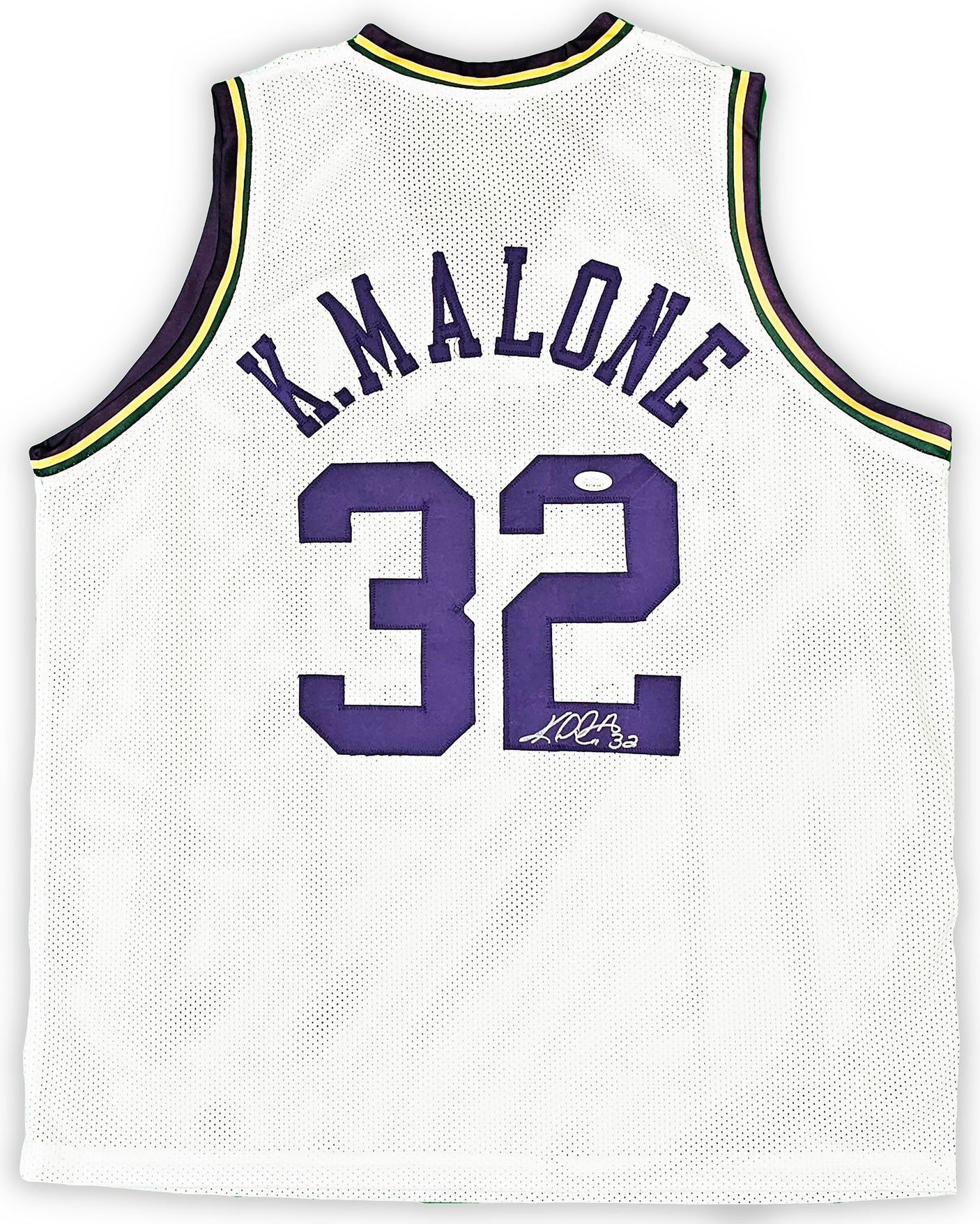 Utah Jazz Karl Malone Autographed White Jersey JSA Stock #215758