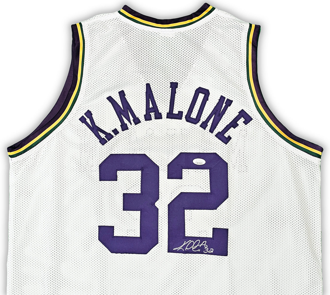 Utah Jazz Karl Malone Autographed White Jersey JSA Stock #215758