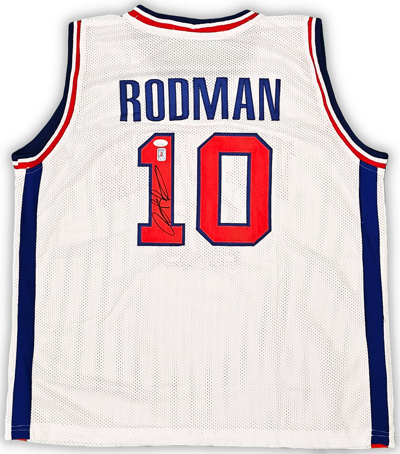 Detroit Pistons Dennis Rodman Autographed White Jersey JSA Stock #215731