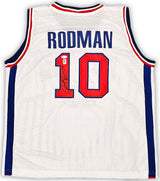 Detroit Pistons Dennis Rodman Autographed White Jersey JSA Stock #215731