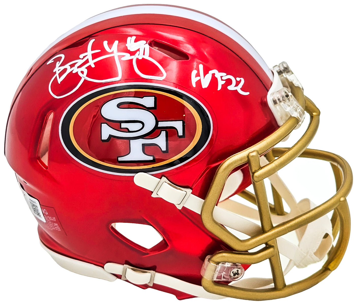 Bryant Young Autographed San Francisco 49ers Flash Red Speed Mini Helmet "HOF 22" Beckett BAS Witness Stock #215664