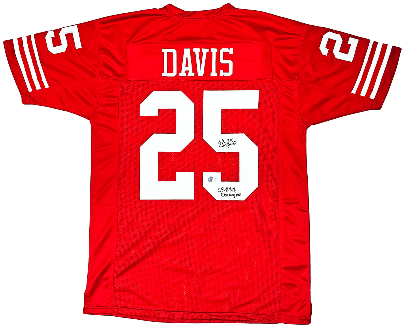 San Francisco 49ers Eric Davis Autographed Red Jersey "SB XXIX Champion" Beckett BAS QR Stock #215868