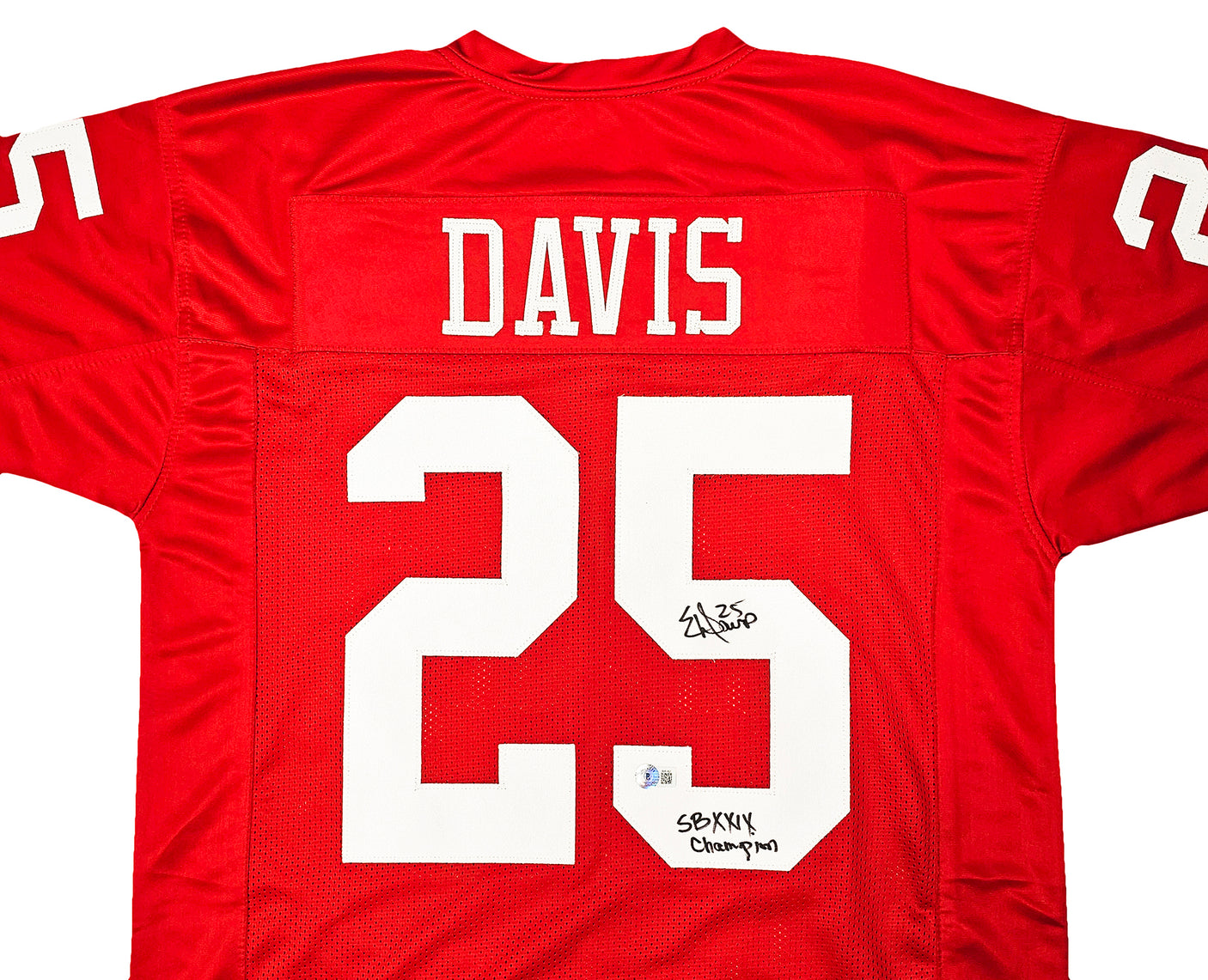 San Francisco 49ers Eric Davis Autographed Red Jersey "SB XXIX Champion" Beckett BAS QR Stock #215868