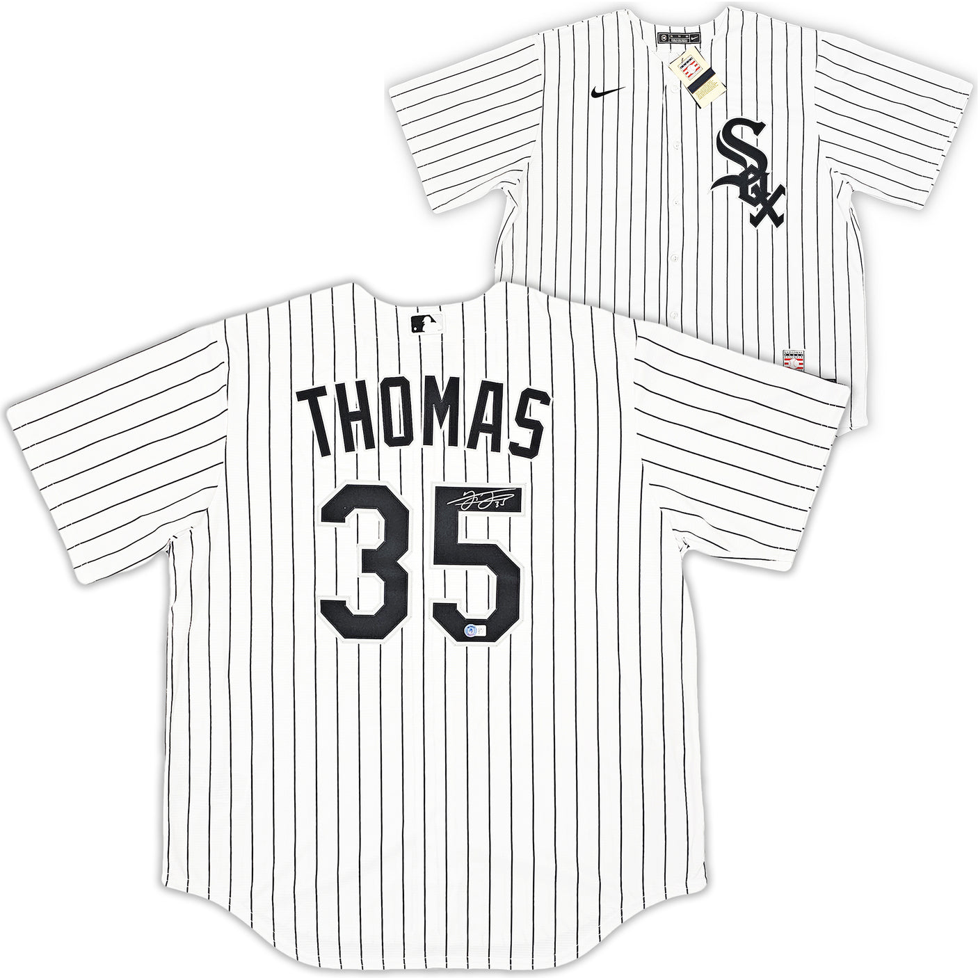 Chicago White Sox Frank Thomas Autographed White Pinstripes Nike Jersey Size XL Beckett BAS Witness Stock #215871