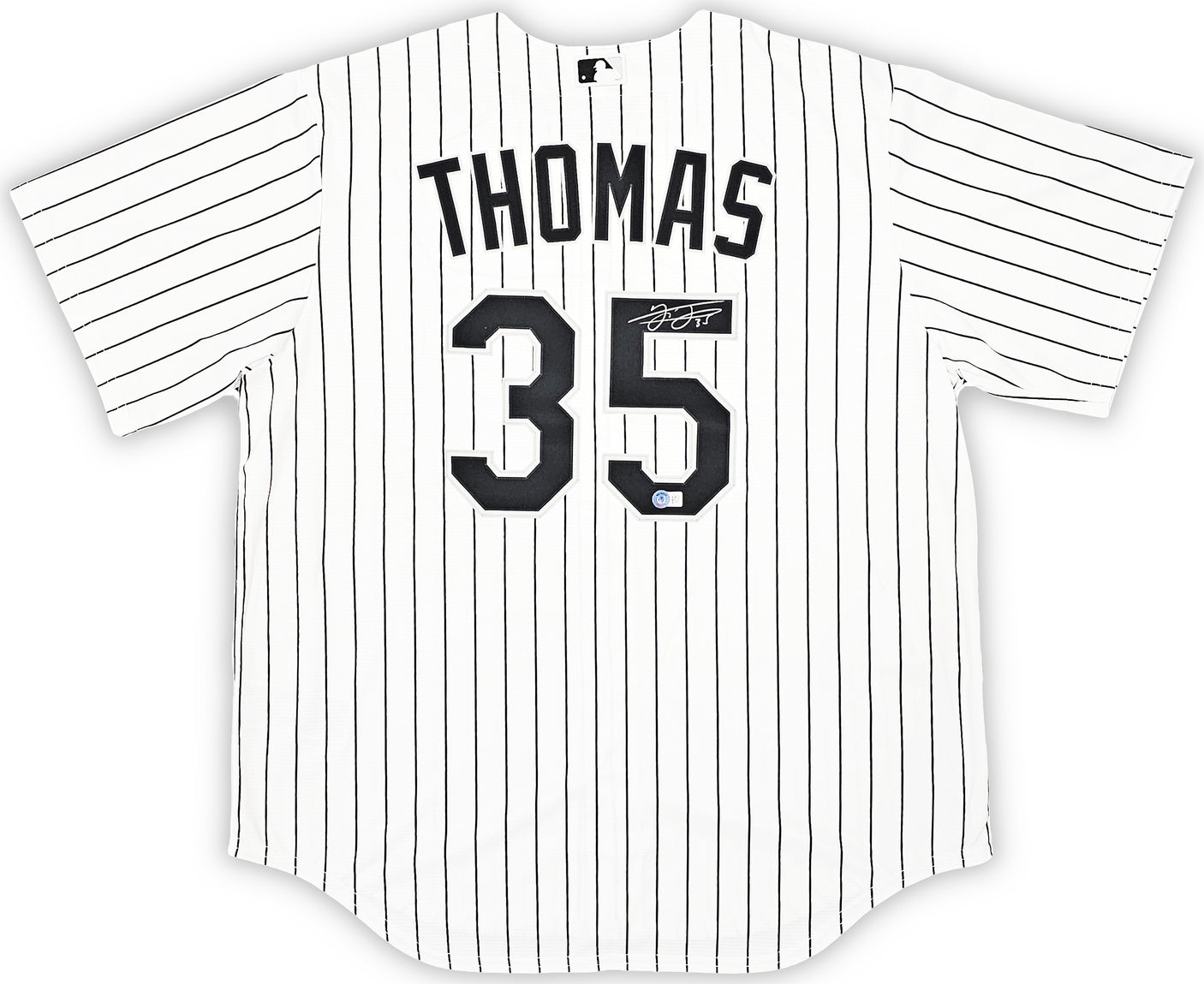 Chicago White Sox Frank Thomas Autographed White Pinstripes Nike Jersey Size XL Beckett BAS Witness Stock #215871