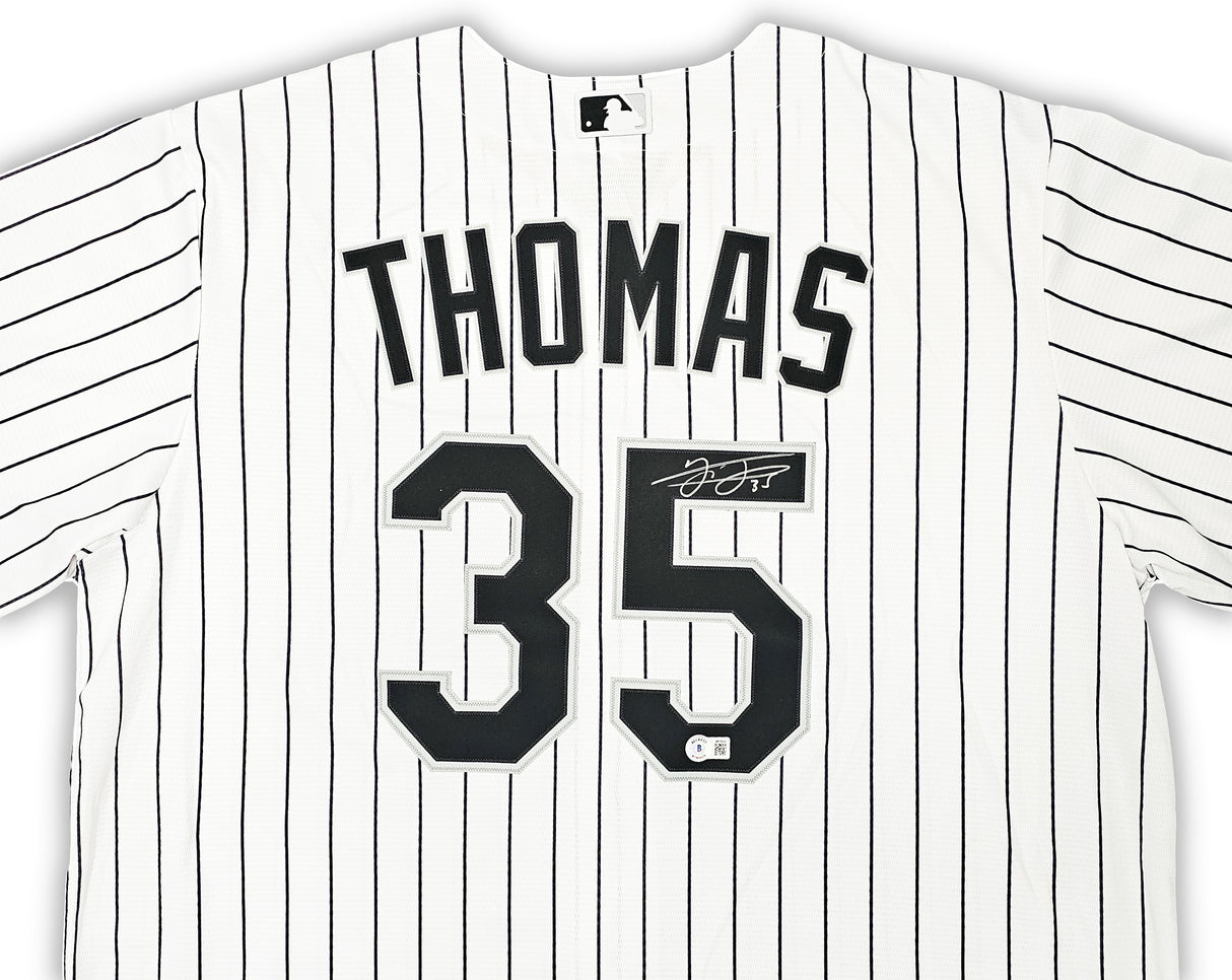 Chicago White Sox Frank Thomas Autographed White Pinstripes Nike Jersey Size XL Beckett BAS Witness Stock #215871