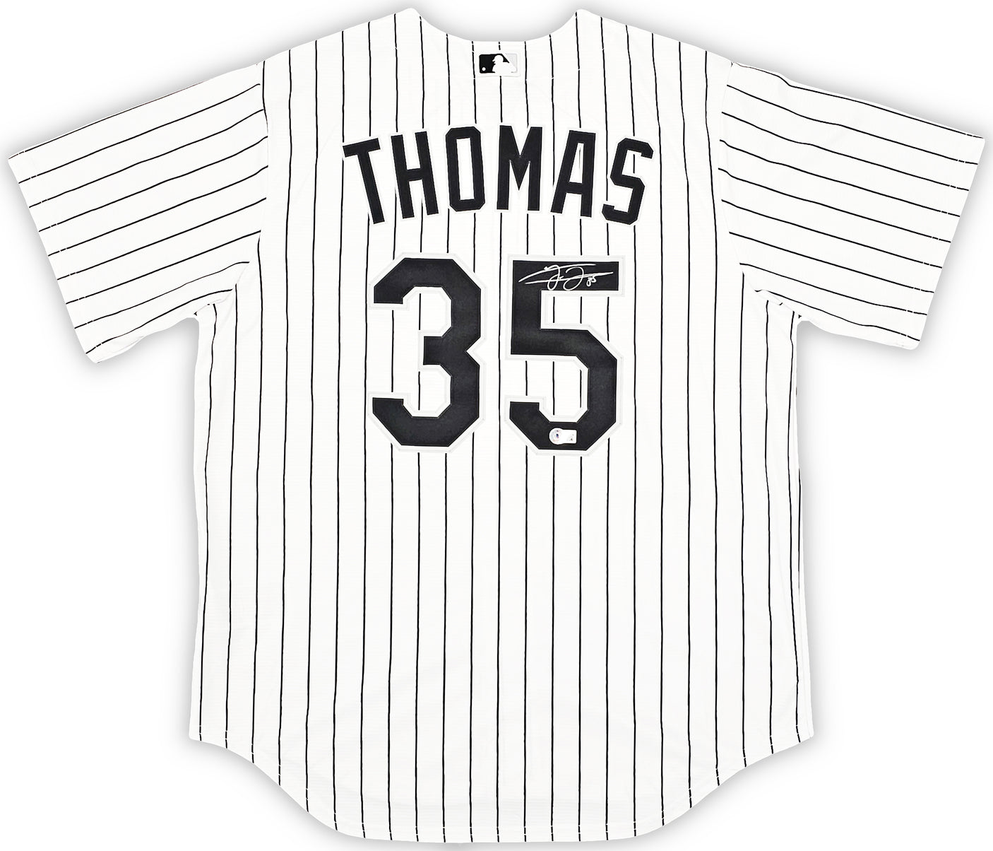 Chicago White Sox Frank Thomas Autographed White Pinstripes Nike Jersey Size L Beckett BAS Witness Stock #215872