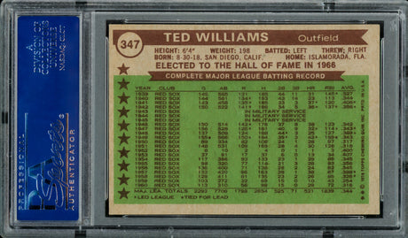Ted Williams Autographed 1976 Topps Card #347 Boston Red Sox PSA/DNA #83150841