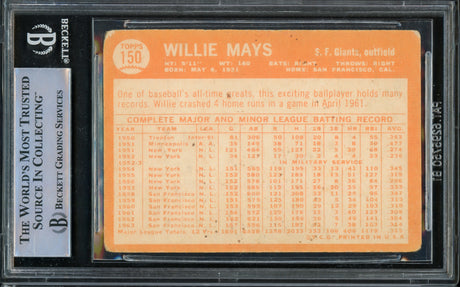 Willie Mays Autographed 1964 Topps Card #150 San Francisco Giants Beckett BAS #15641614