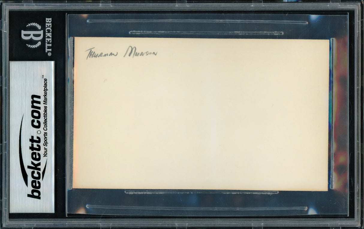 Thurman Munson Autographed 3x5 Index Card New York Yankees Auto Grade Mint 9 Beckett BAS #14296692