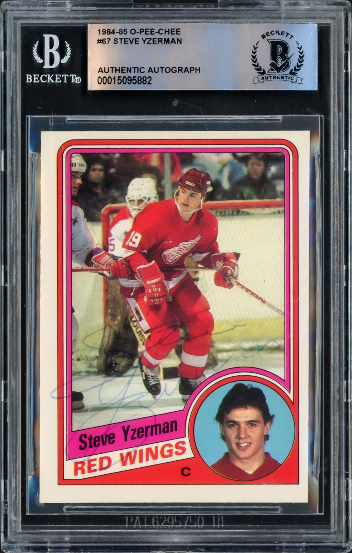 Steve Yzerman Autographed 1984-85 O-Pee-Chee Rookie Card #67 Detroit Red Wings Beckett BAS #15095882