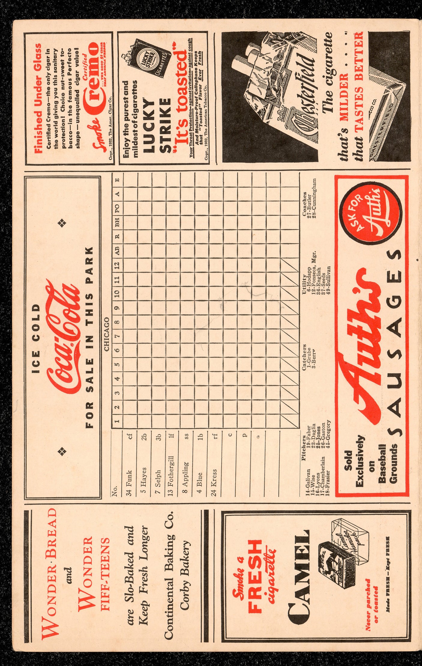 Walter Johnson & Joe Cronin Autographed 1932 Washington Senators Scorecard Beckett BAS #AE25471