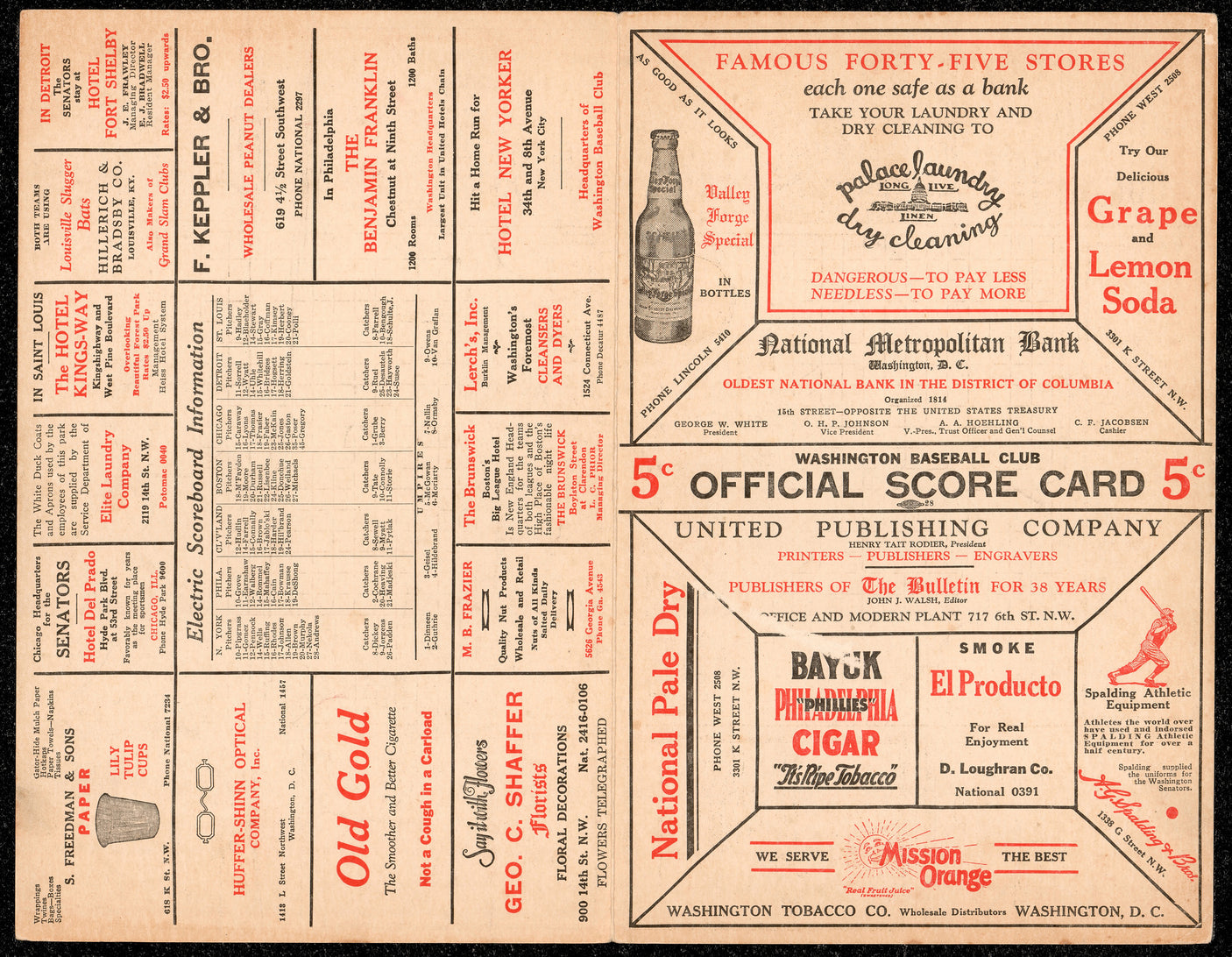 Walter Johnson & Joe Cronin Autographed 1932 Washington Senators Scorecard Beckett BAS #AE25471