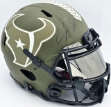 Andre Johnson Autographed Houston Texans Army Green Salute to Service Full Size Authentic Speed Helmet Beckett BAS Witness #W107330
