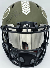 Andre Johnson Autographed Houston Texans Army Green Salute to Service Full Size Authentic Speed Helmet Beckett BAS Witness #W107330