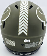 Andre Johnson Autographed Houston Texans Army Green Salute to Service Full Size Authentic Speed Helmet Beckett BAS Witness #W107330