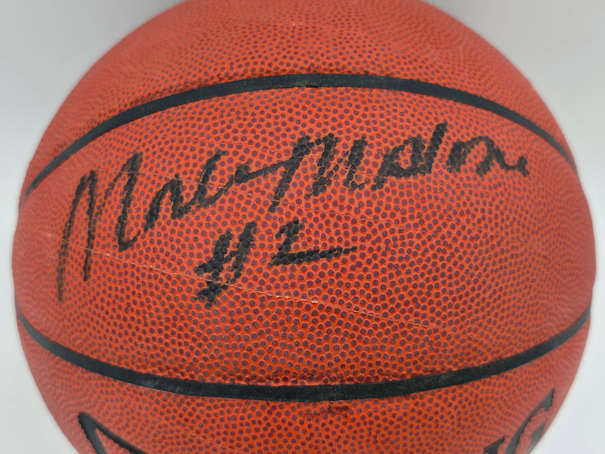 Moses Malone Autographed Official NBA Leather Basketball Philadelphia 76ers, Houston Rockets JSA #AV29209