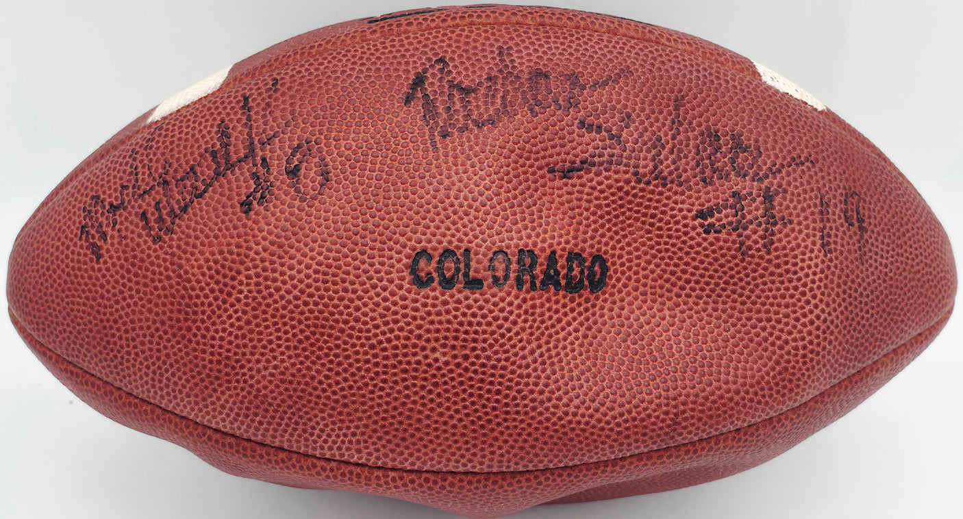 Rashaan Salaam, Kordell Stewart & Michael Westbrook Autographed Official NCAA Leather Football 1994 Colorado Buffaloes (Flat) Beckett BAS #AC85090