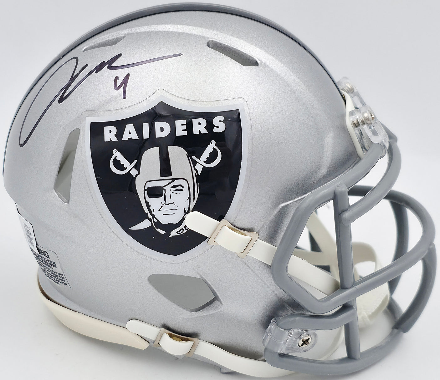Aidan O'Connell Autographed Oakland Raiders Silver Speed Mini Helmet Beckett BAS Witness #W975612