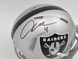 Aidan O'Connell Autographed Oakland Raiders Silver Speed Mini Helmet Beckett BAS Witness #W975612