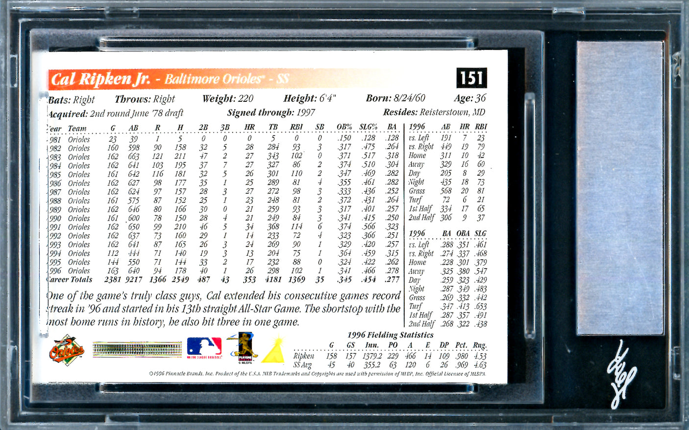 Cal Ripken Jr. Autographed 1997 Score Card #151 Baltimore Orioles Leaf SKU #243521