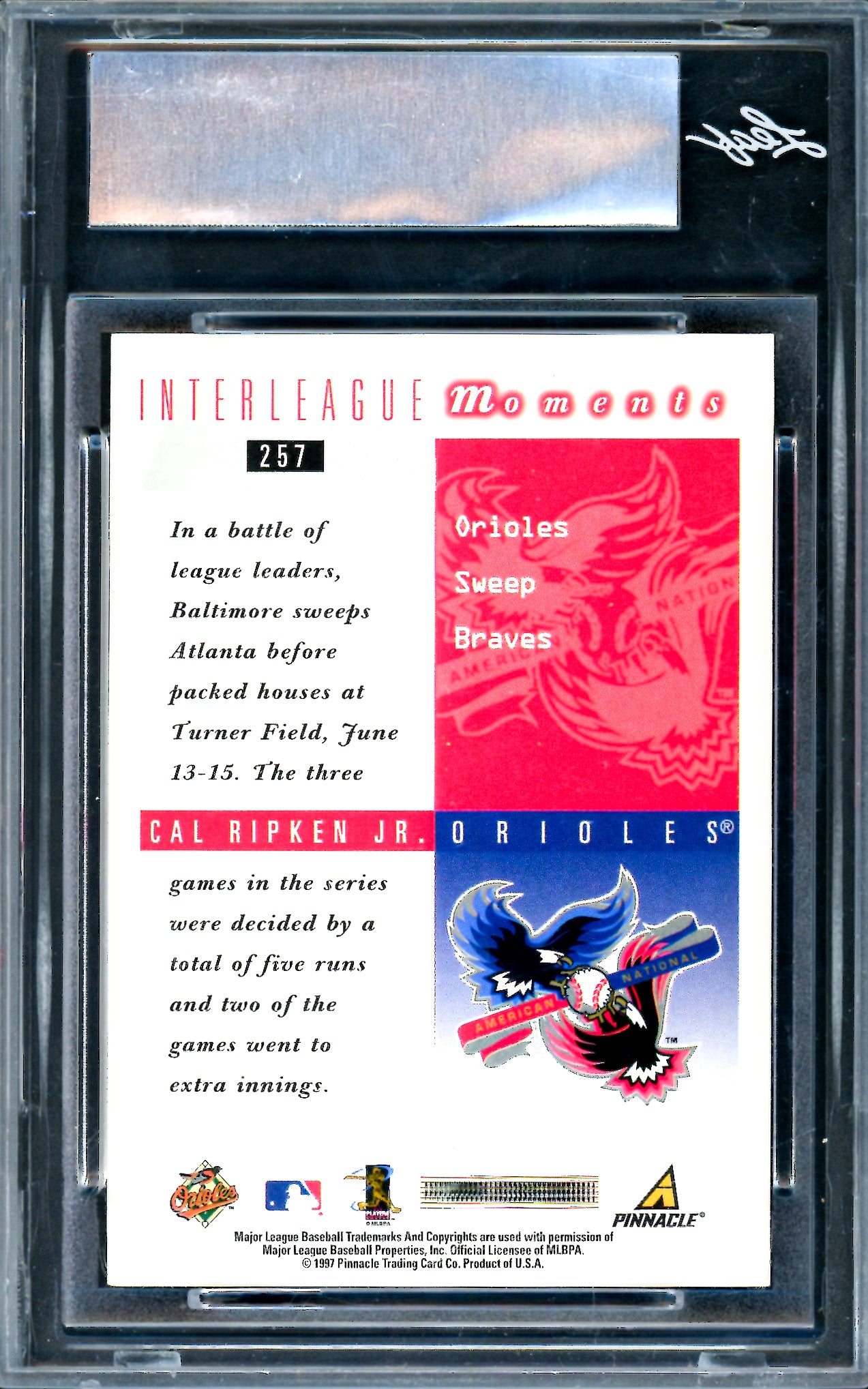 Cal Ripken Jr. Autographed 1998 Score Interleague Moments Card #257 Baltimore Orioles Leaf SKU #243523