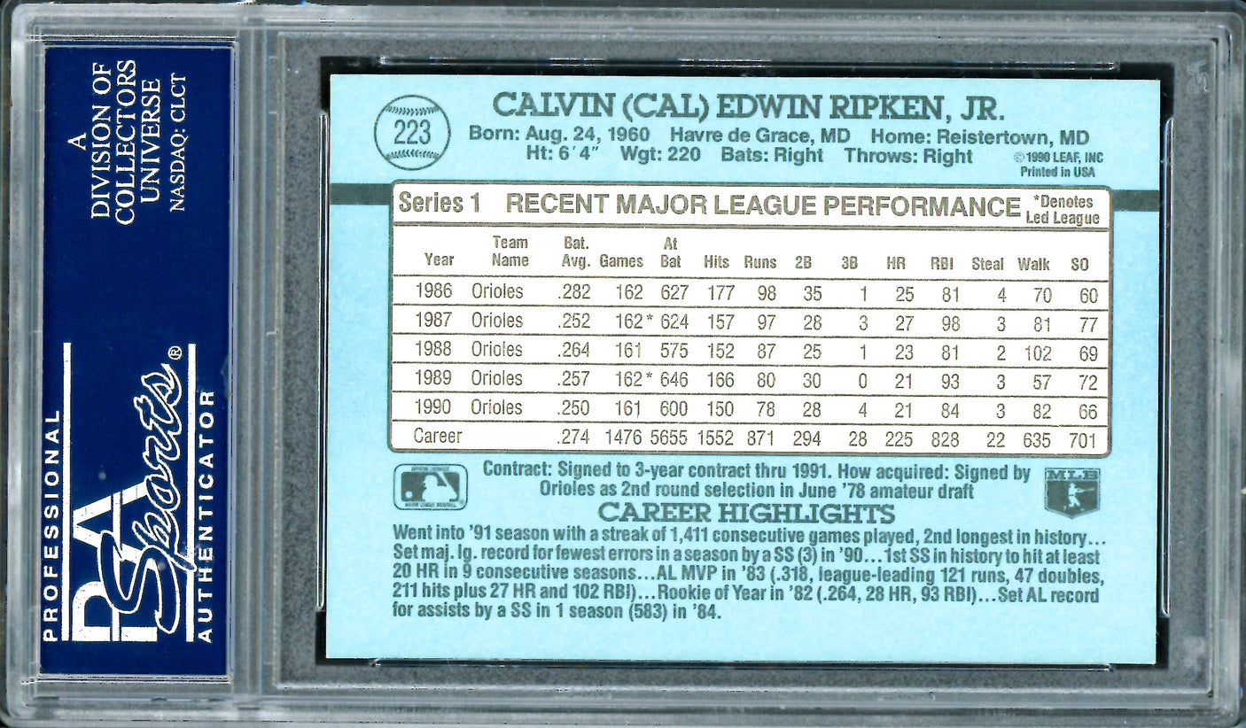 Cal Ripken Jr. Autographed 1991 Donruss Card #223 Baltimore Orioles PSA/DNA #83693035