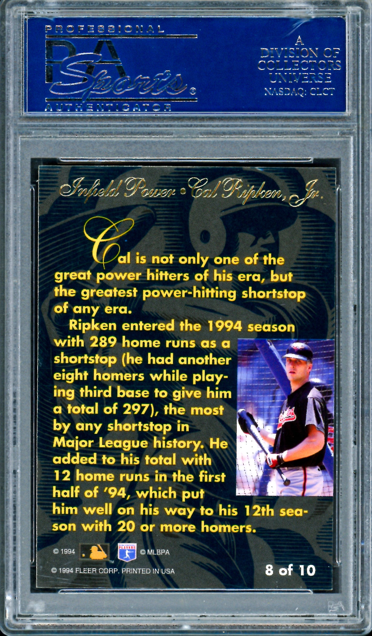 Cal Ripken Jr. Autographed 1994 Flair Infield Power Card #8 Baltimore Orioles PSA/DNA #83526165