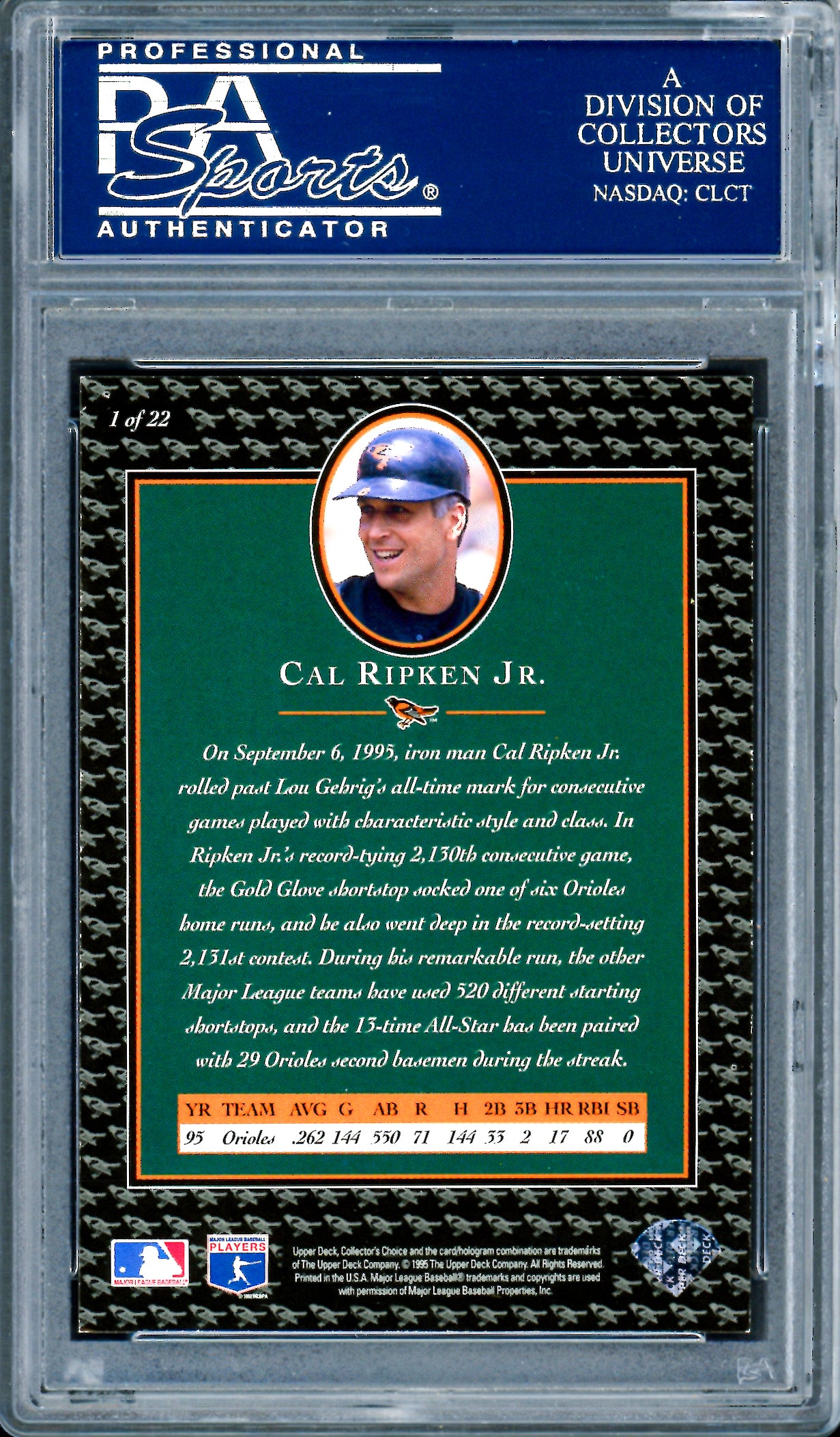 Cal Ripken Jr. Autographed 1996 Collector's Choice Card #1 Baltimore Orioles PSA/DNA #83694189
