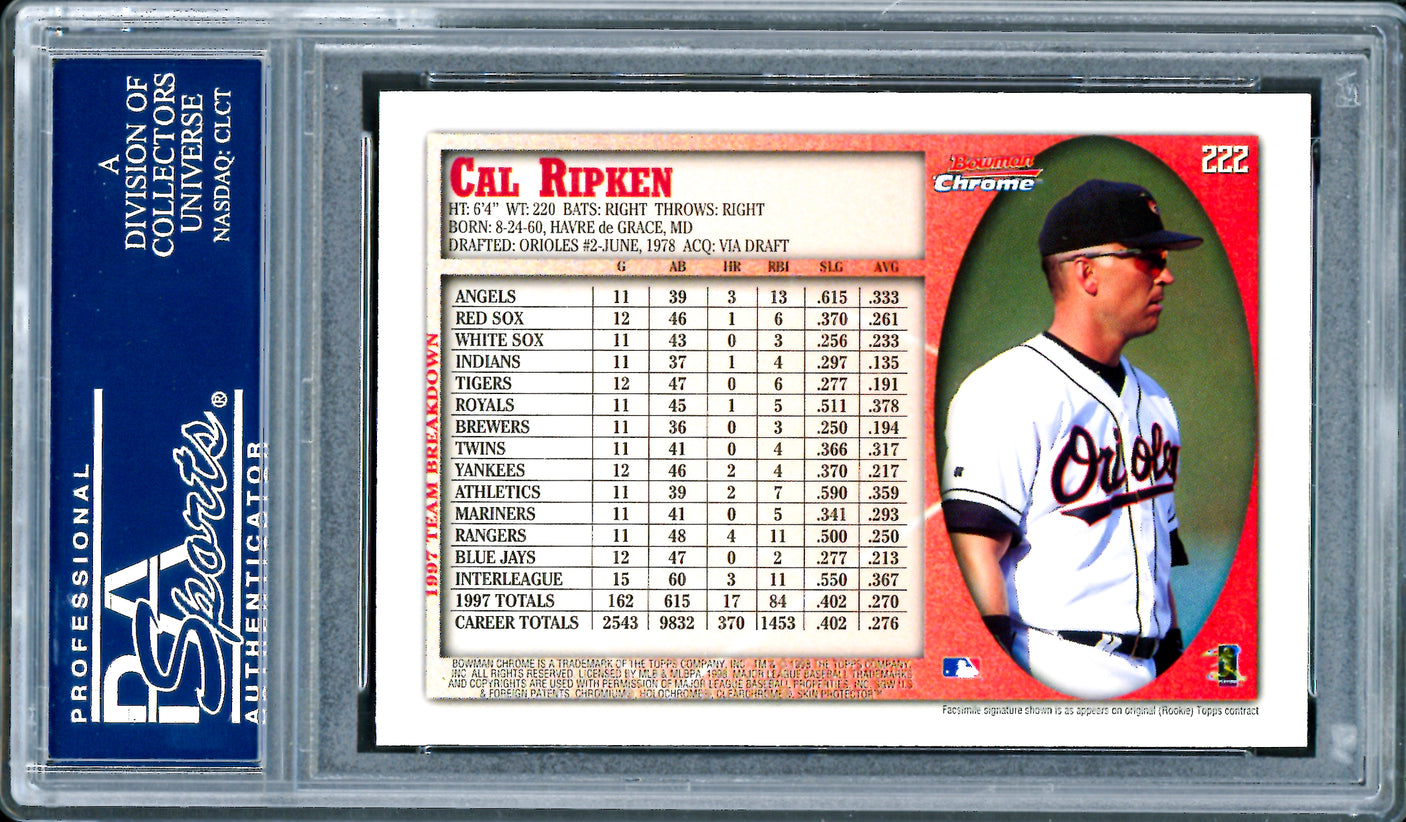 Cal Ripken Jr. Autographed 1998 Bowman Chrome Card #222 Baltimore Orioles PSA/DNA #83695937