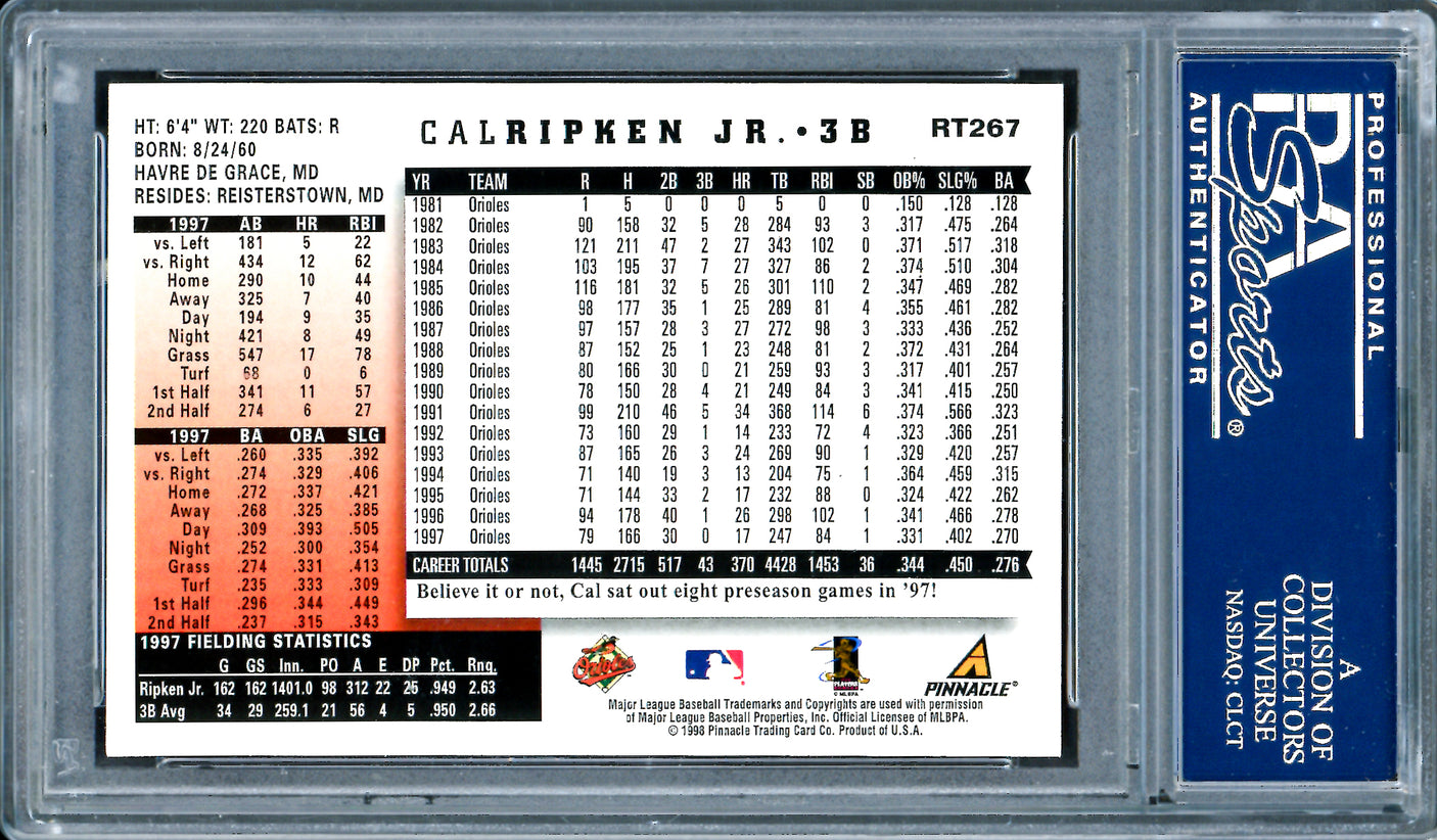 Cal Ripken Jr. Autographed 1998 Score Rookie Traded Card #267 Baltimore Orioles PSA/DNA #83858444