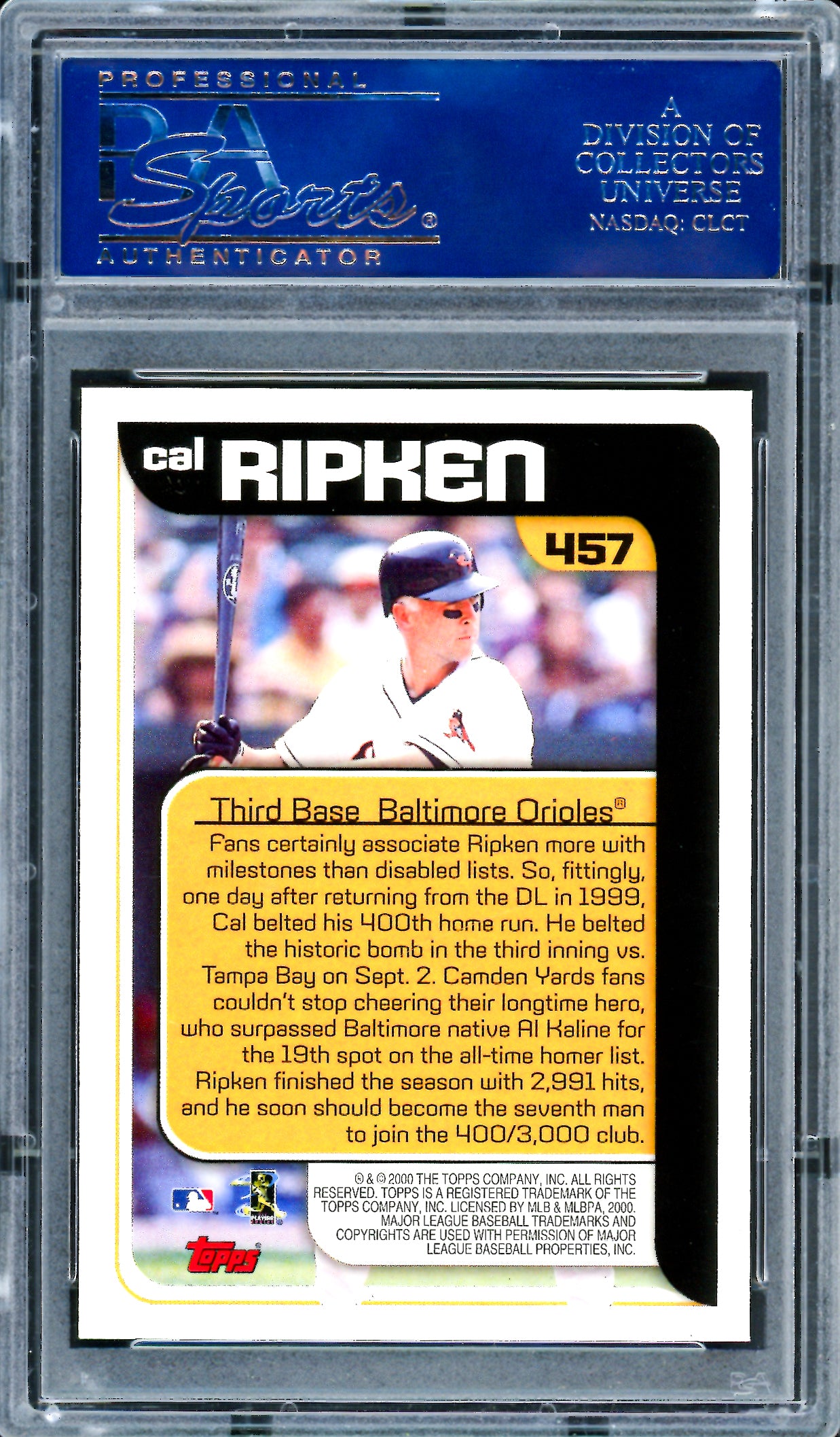 Cal Ripken Jr. Autographed 2000 Topps Card #457 Baltimore Orioles PSA/DNA #83463163